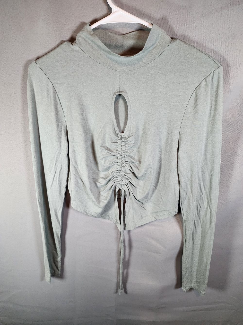 PacSun Sage Green Long-Sleeve Ruched Cutout Crop Top
